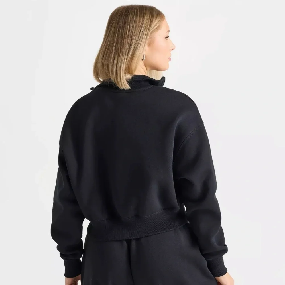 Women’s Nike Sportswear Phoenix Fleece Black Half Zip Cropped Pullover - Picture 2 of 8